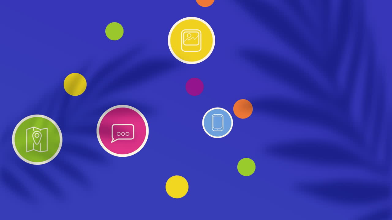 animación de los iconos de las redes sociales que caen sobre un fondo azul