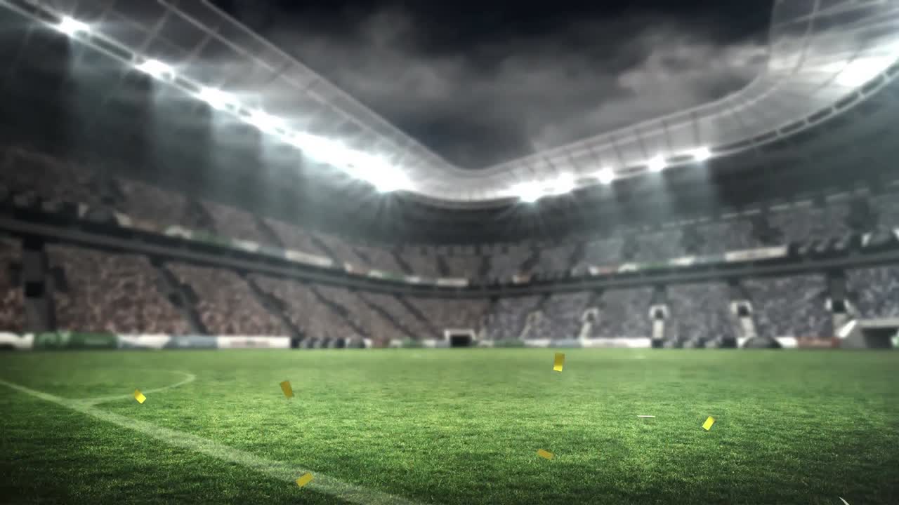 Animazione di coriandoli che cadono su uno stadio sportivo