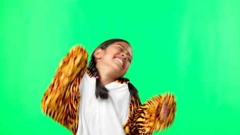 Happy,-dance-and-energy-with-girl-in-green-screen