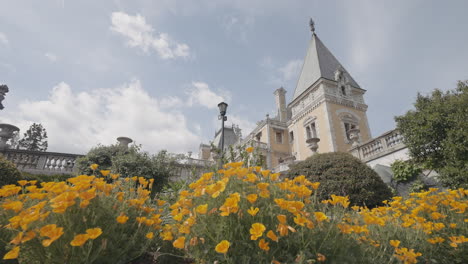 grand palace with yellow flowers