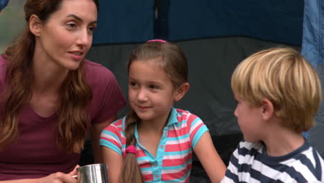 Madre-Feliz-Con-Sus-Hijos-En-Un-Viaje-De-Campamento