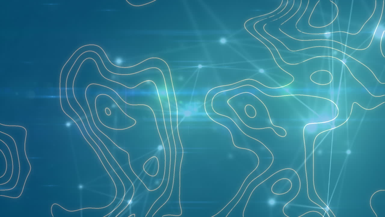 animación digital de la topografía contra una red brillante de conexiones sobre un fondo azul