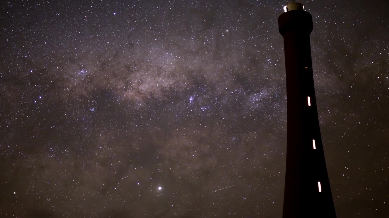 Timelapse of milky way with the guilderton lighthouse in the foreground, Western Australia