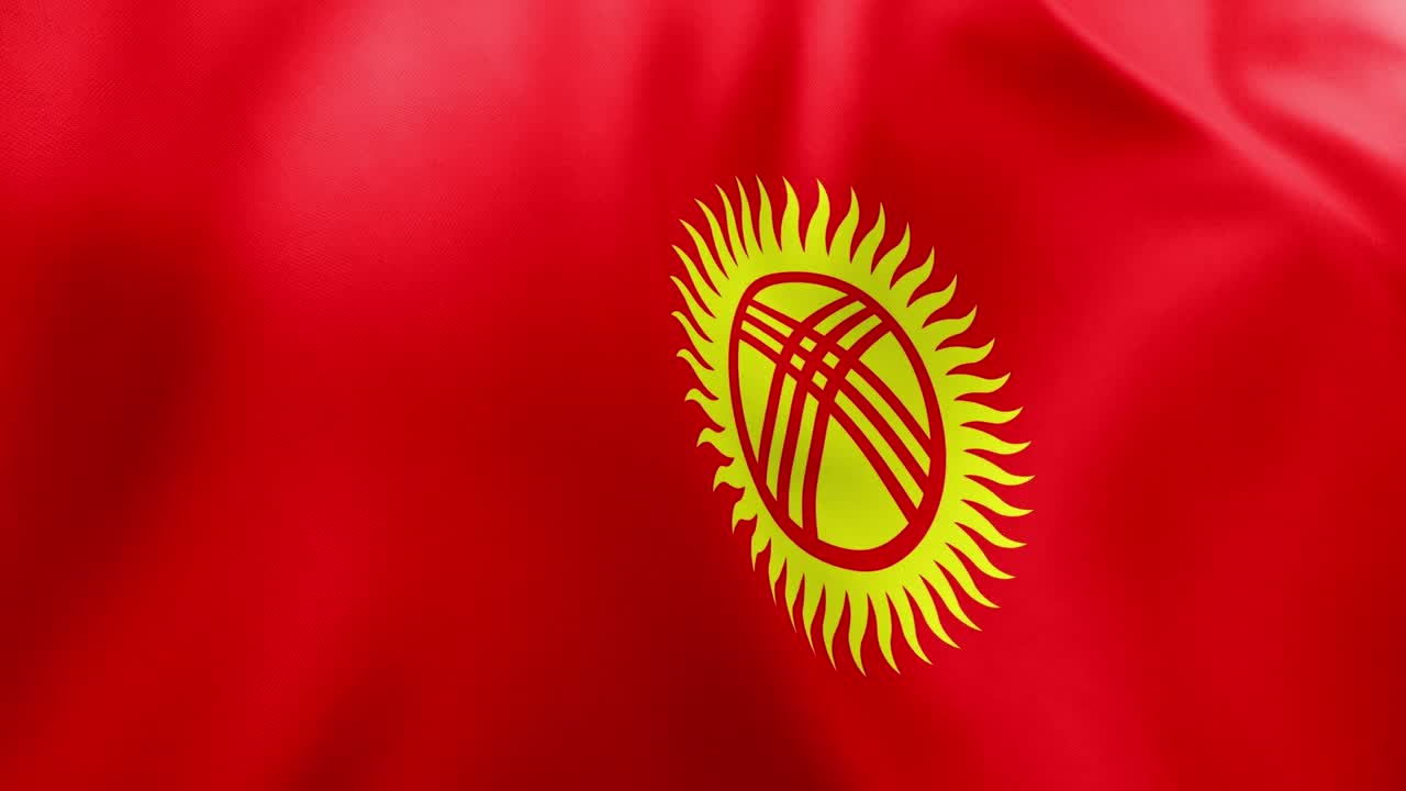 Realistic waving flag of Kyrgyzstan, red field with yellow sun and tunduk. Central Asian nation symbol, Bishkek, patriotism concept, Kyrgyzstan