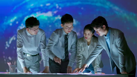 brainstorming new ideas creative team. executive business collaboration with boss, meeting and strategy planning for corporate management, professional teamwork and staff diversity in modern office