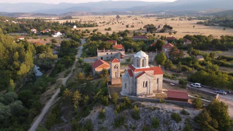 aerial view of the serbian orthodox church of the ascension of the lord in omis, croatia