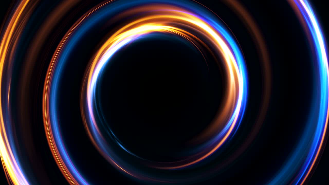 abstracto multicolor bucle sin costuras de neón fondo luminoso girando círculos brillantes. negro elegante. halo alrededor. energía aislada. chispas partícula. túnel espacial. led color elipse. brillo brillante.