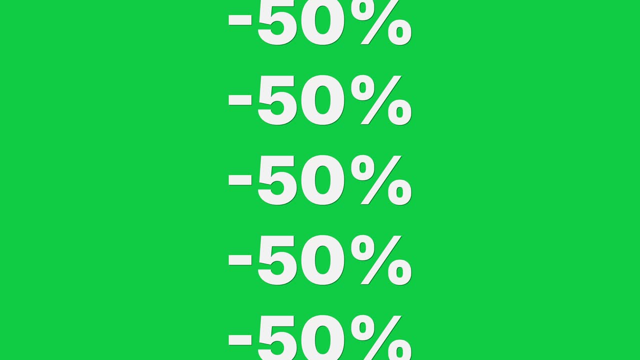 Stacked minus 50 percent text repeats vertically and scrolls upward on green screen