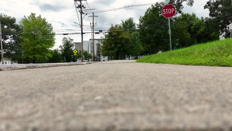 an american sidewalk near a church in vermont