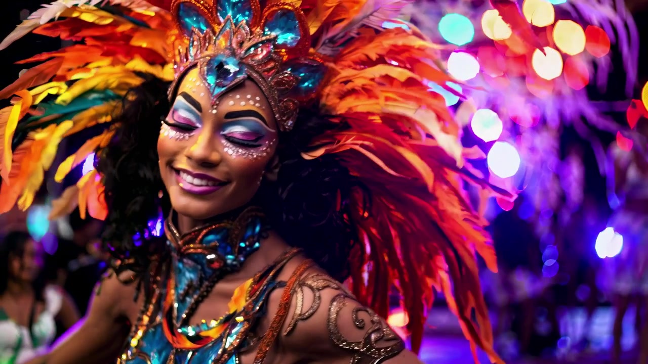 Samba Dancer in Vibrant Costume Performing at Carnival