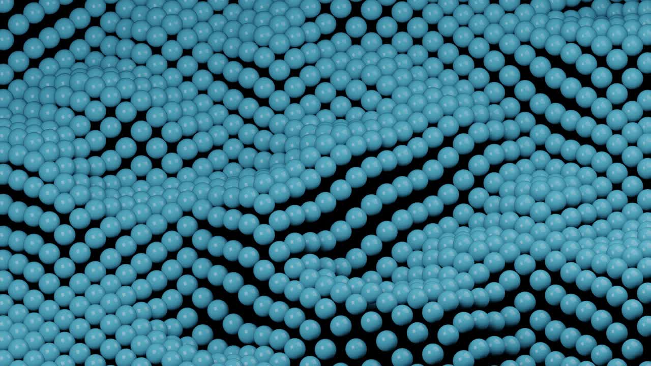 bolas 3d azules ligeras en movimiento ondulado en un fondo negro. gráfico de movimiento mínimo animación en bucle sin costuras