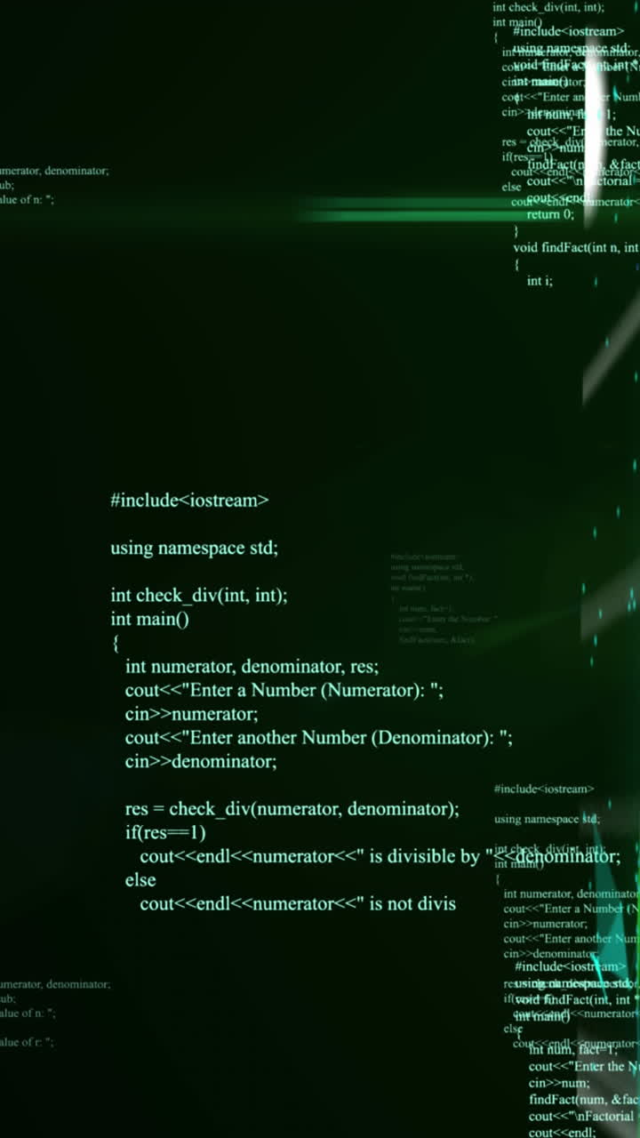 Animation of data processing and shapes on black background