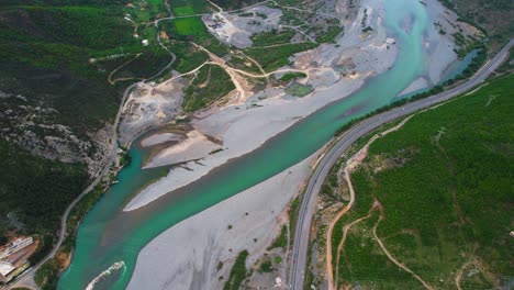 Dazzling-Colors-of-the-Stunning-Valley:-Mat-River-Flowing-from-the-Mountains-in-Albania