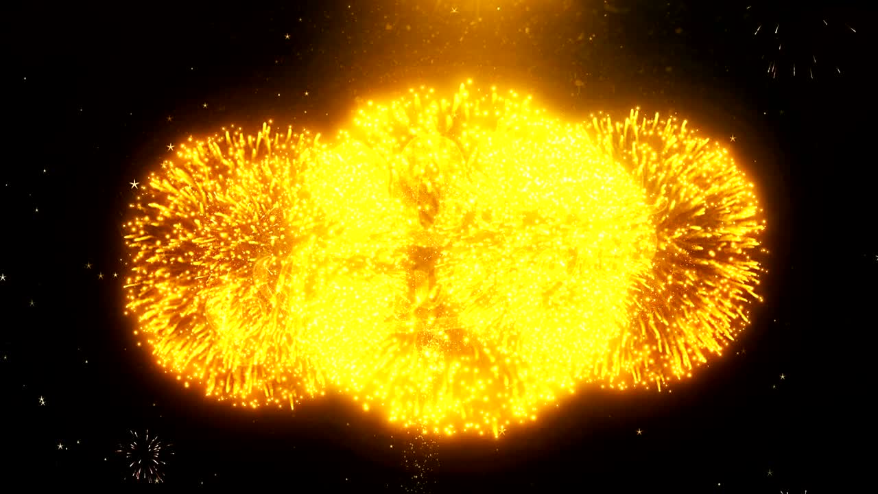 흑색 밤 모션 배경에 황금 불꽃놀이 디스플레이의 반이는 입자에서 만들어진 90 주년 축하 문자 인사 및 소원 카드 축하, 파티, 인사 카드, 초대 카드.