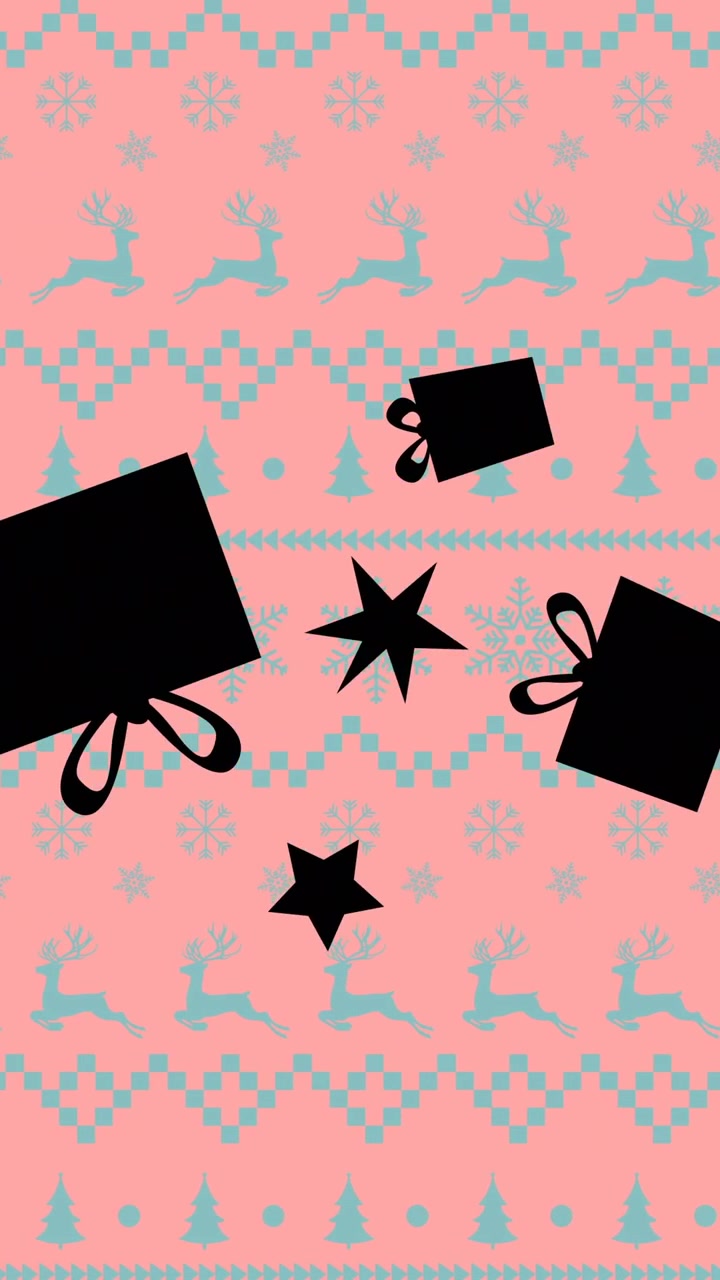 Animation of presents over traditional christmas pattern