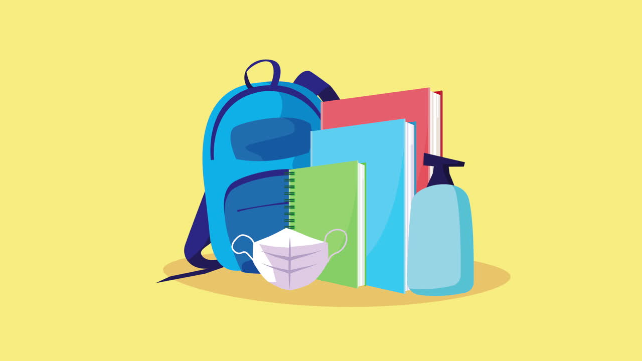 책과 학교 가방을 가지고 학교로 돌아가는 시간