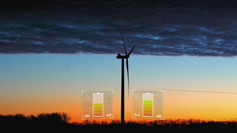 wind turbine collecting electricity with a vivid sunset sky background - 3d render