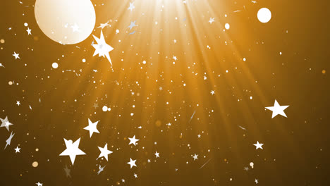 Animation-of-stars-and-snow-falling-on-orange-background