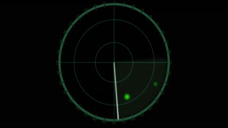 animación de radar con puntos que se mueven sobre un fondo negro