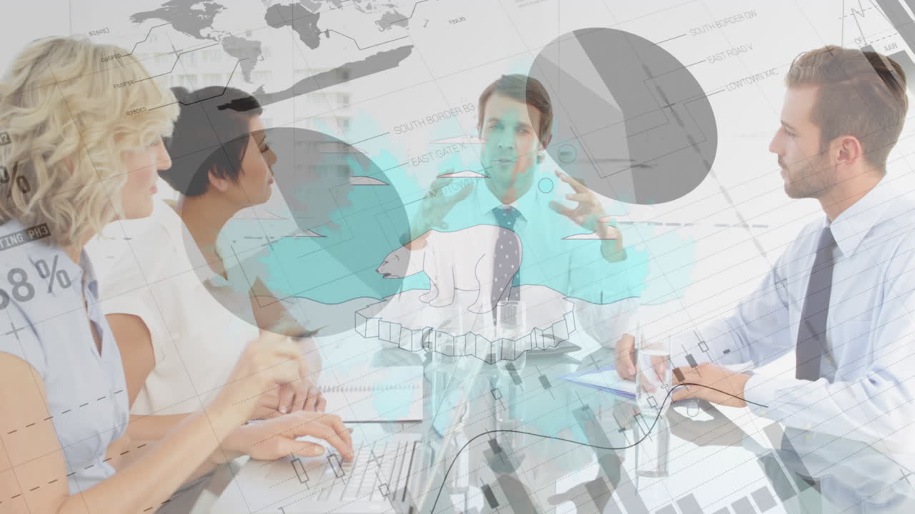 анимация статистики и обработки данных среди различных бизнесменов