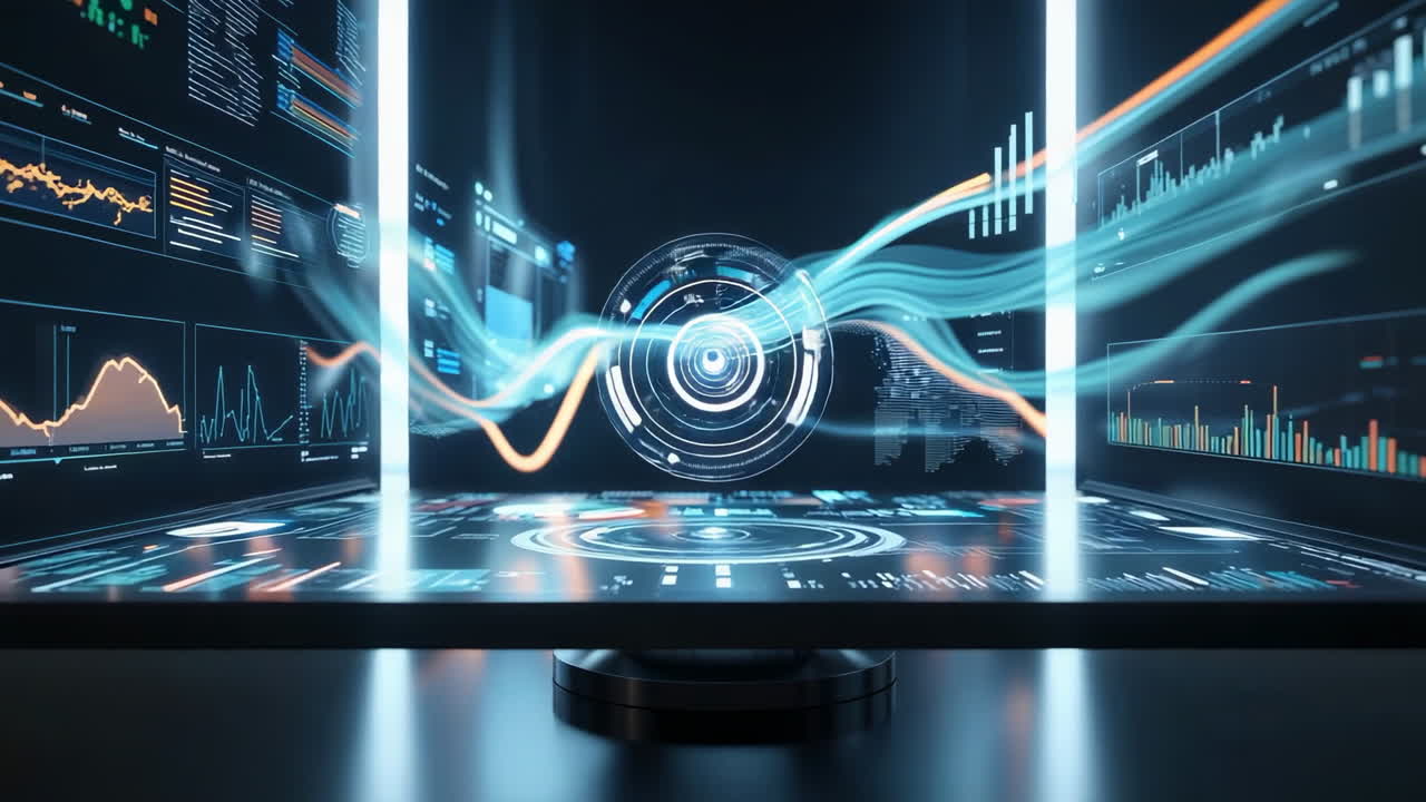 Futuristic Data Visualization Interface with Holographic Elements