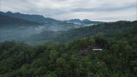 punthuk setumbu tourist attraction in magelang mountains of bali, aerial drone