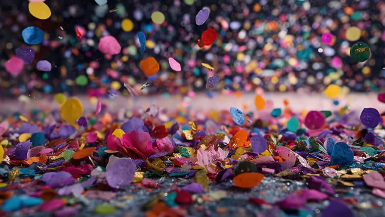 A Mesmerizing Cascade of Colorful Confetti Glistens in the Air, Creating an Enchanting Atmosphere of Joy and Celebration in Two Stunning Frames