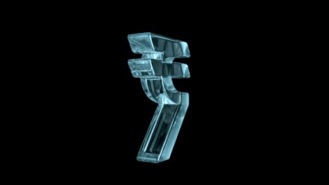 rotating sign of indian rupee. transparent glass icon