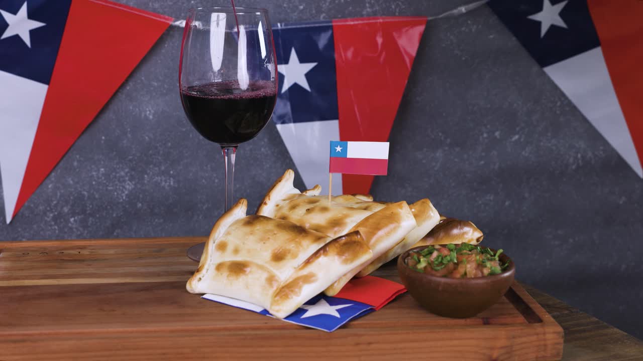 Chile Fiestas Patrias Chilean Flag Anniversary national day wine glass pebre empandas food drink