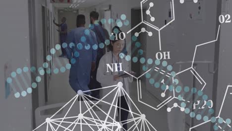 Animación-De-Cadenas-De-ADN-Y-Procesamiento-De-Datos-Sobre-Médicos-En-El-Hospital.