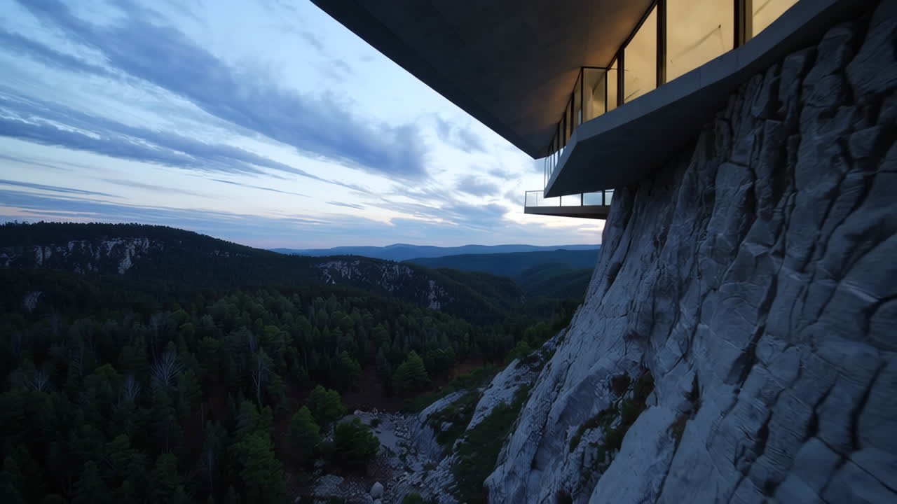 Modern Cliff House with Mountain Views at Sunset