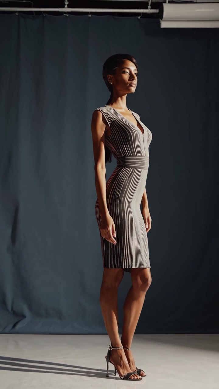 Elegant Woman Posing in a Studio with Changing Lighting