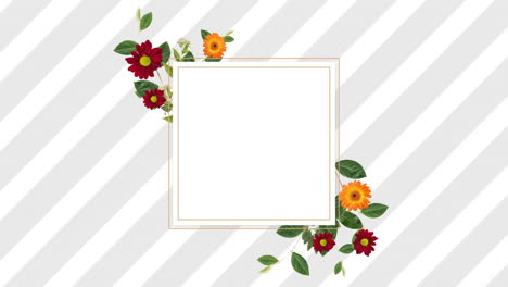 creating decorative design, geometric shapes and floral frame over striped background