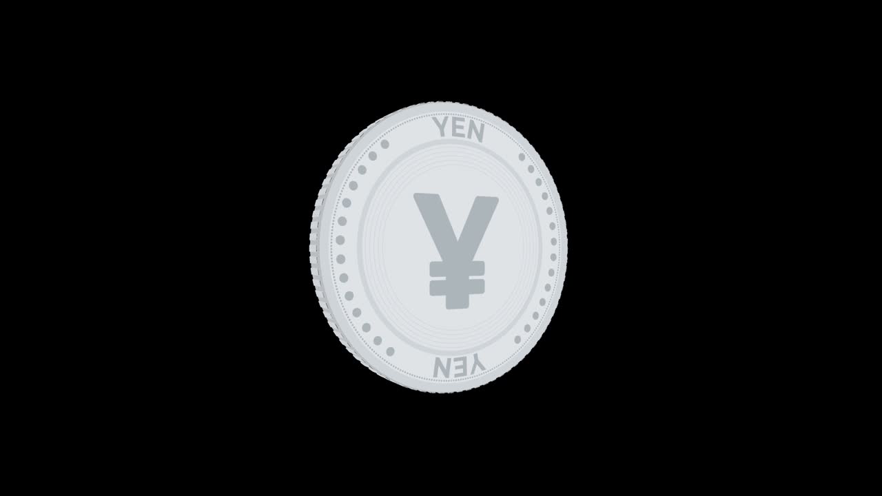 검은색과 초록색 바탕에 분리 된 회전 은 엔 동전.