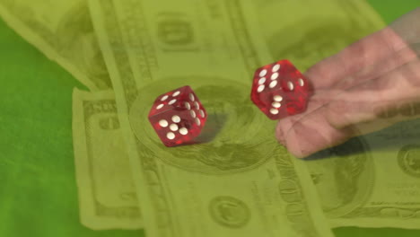 man throwing dice on the poker table with money