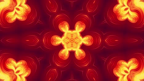 4k bucle sin costuras fondo abstracto como mandala adornado con ornamento de patrón en forma de flor rojo-amarillo o estrella hecha de gradientes fluidos. animación suave