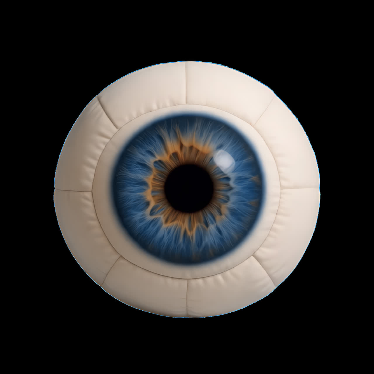 Surreal eyeball-shaped leather chair animation isolated asset, transparent 4K video, alpha channel