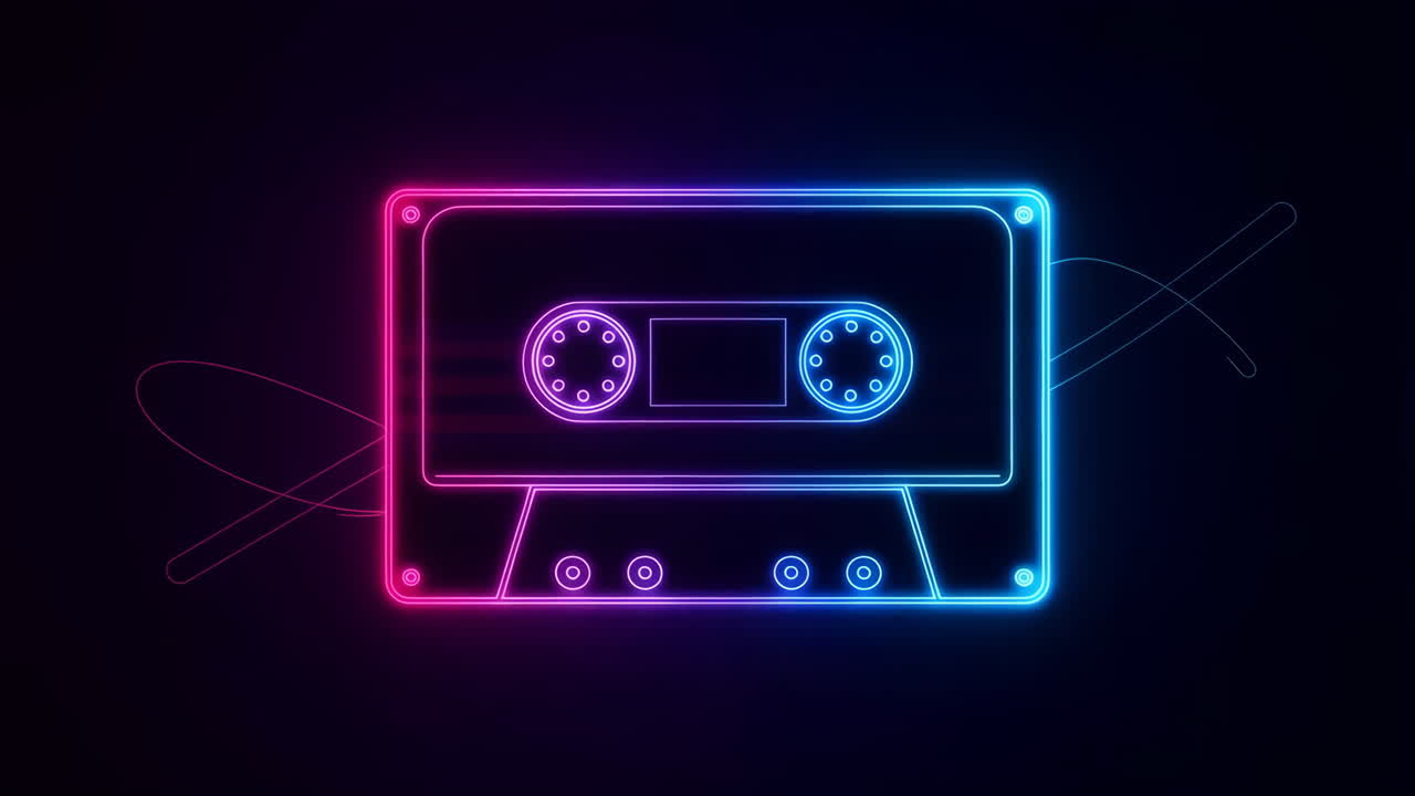 Retro Neon Cassette Tape Outline