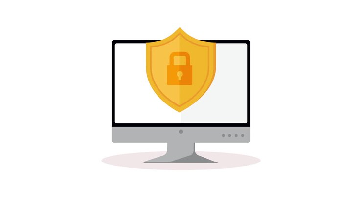 bureaublad met schild cybersecurity animatie