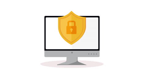 escritorio con animación de seguridad cibernética de escudo