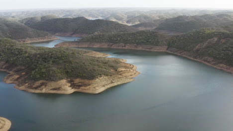 beautiful views over the lake and the water crossing by drone