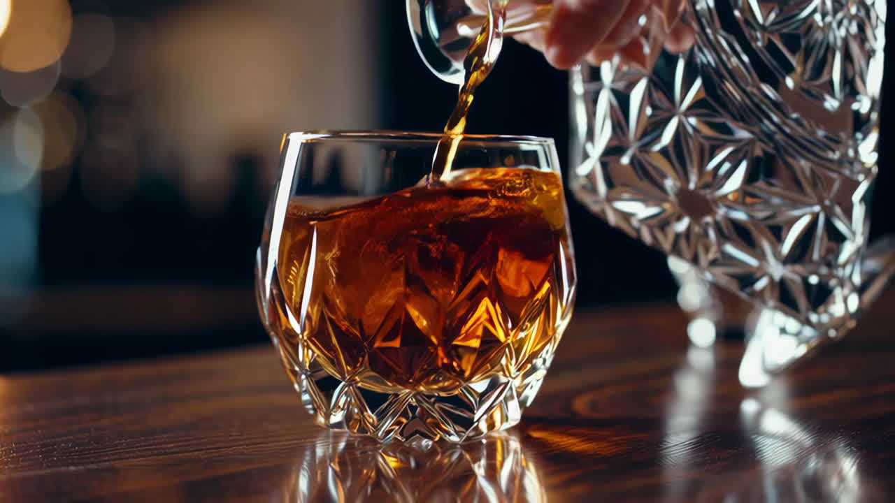 위스키를 잔에 부어 넣는 것