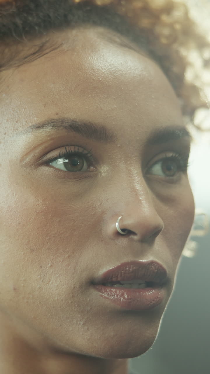 Close-up Portrait of a Woman with a Nose Ring