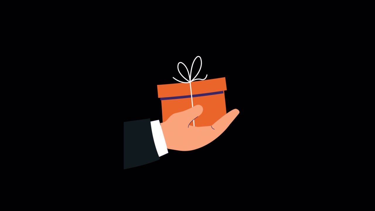 Animated Hand Holding an Orange Gift Box with Ribbon