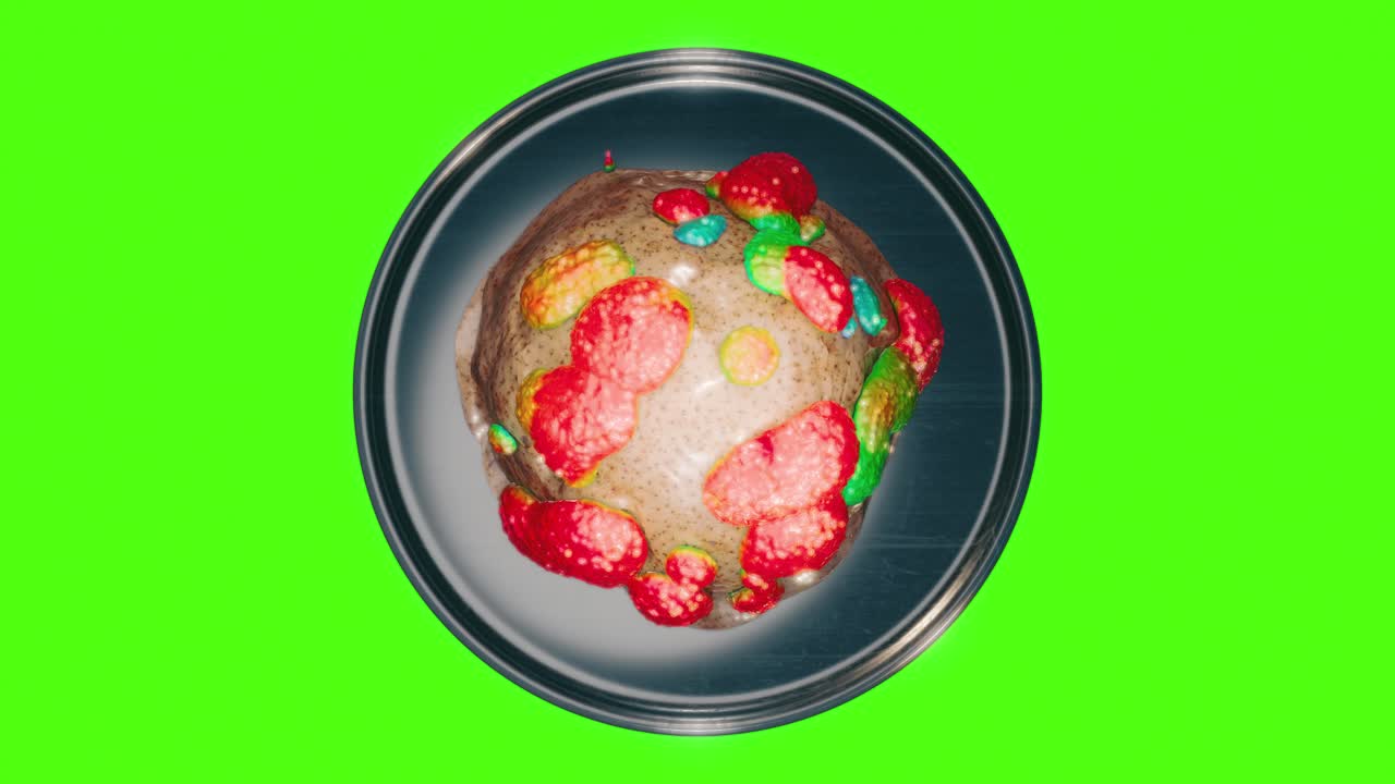 녹색 스크린 알려지지 않은 외계 박테리아가 페트리 접시의 유기 세포를 감염시켜 시간이 지남에 따라 생동감 있는 색을 퍼뜨립니다. 비밀 실험실은 우주에서 온 바이러스를 조사합니다.