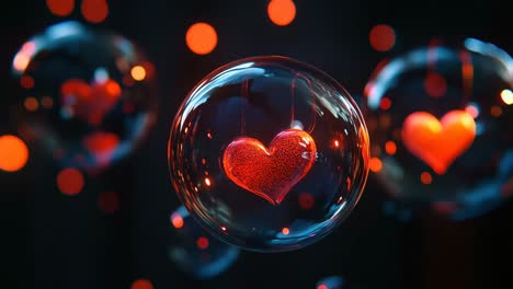 glowing hearts in bubbles