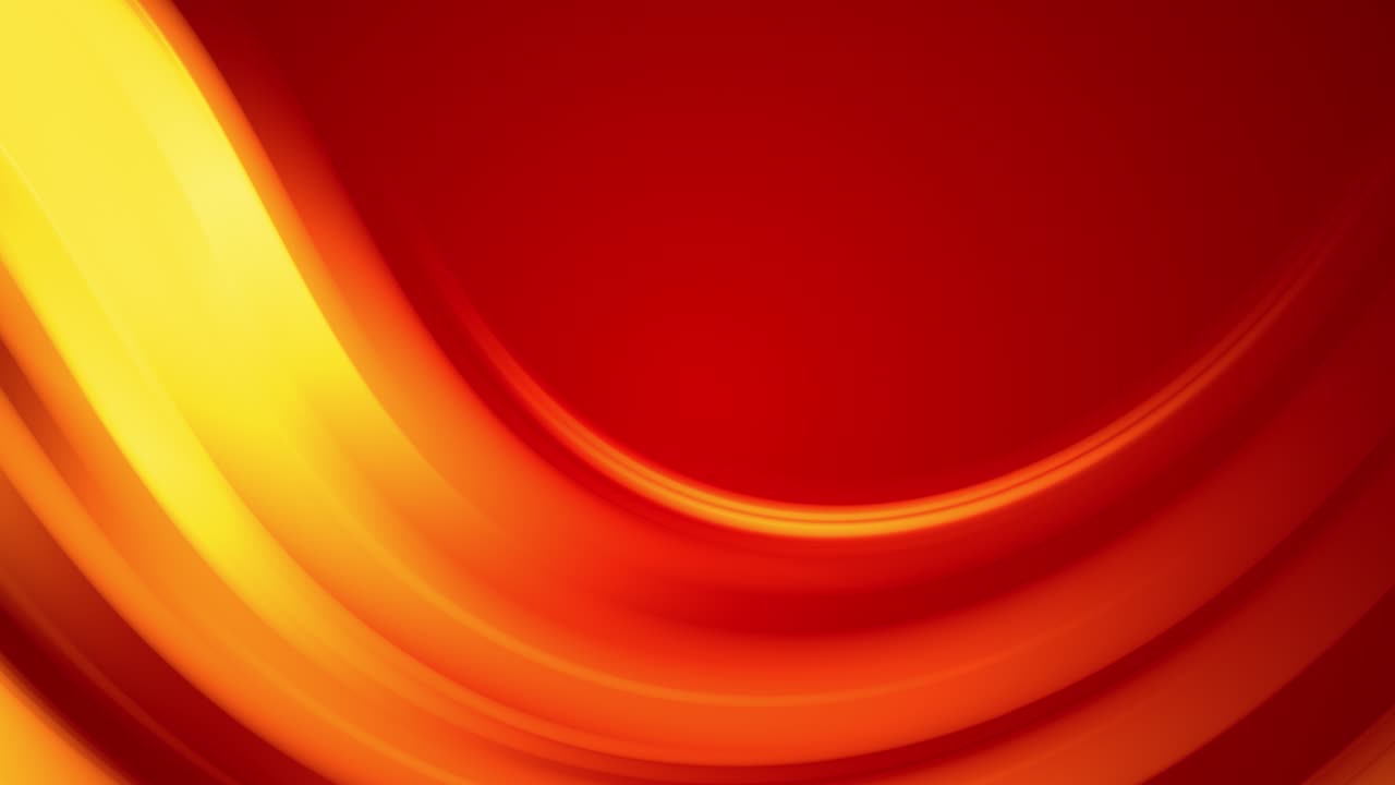 A red yellow gradient of a bright fire color changes slowly and cyclically. 4k smooth seamless looped abstract animation. 3d render of curved lines.