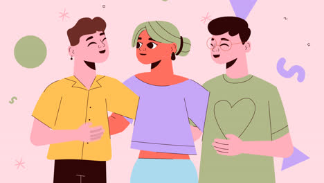 an animation of a flat friendship day background with embraced friends