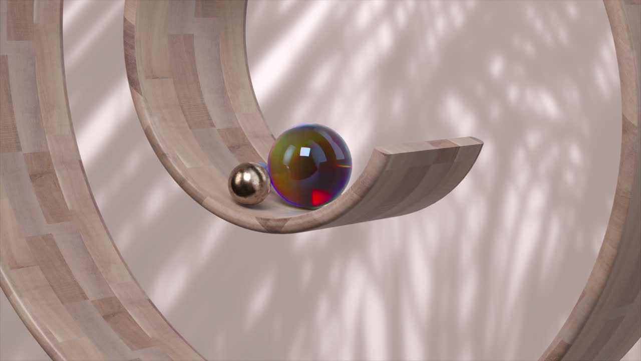 representación abstracta en 3d de esferas en una espiral de madera