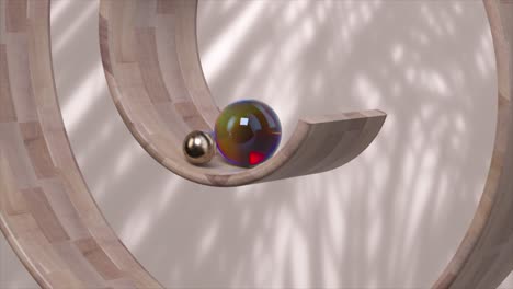 abstract 3d rendering of spheres on a wooden spiral